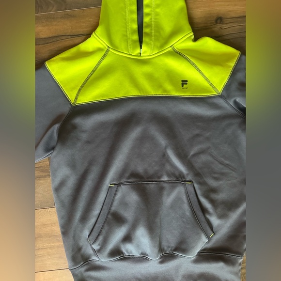 FILA Sport XL Gray Neon Hoodie | Activewear Running Pullover w/ Zip Pocket - Picture 5 of 5